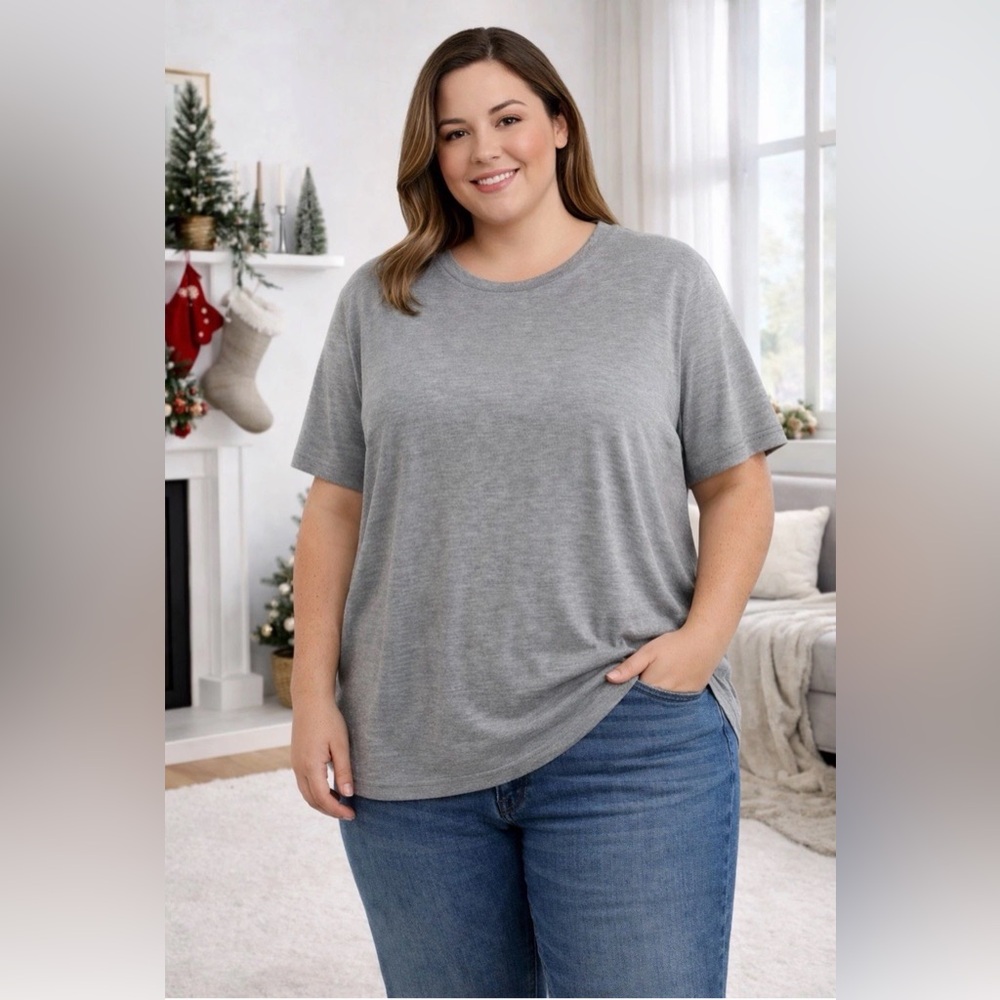 COS Women's Silk Blend Short Sleeve Top Size L Gray Round Neck Blouse